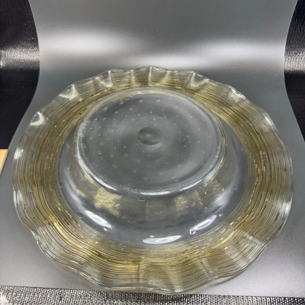 Frederick Carder Steuben Large Gold Reeded Threads Bowl Controlled Bubble 14inch